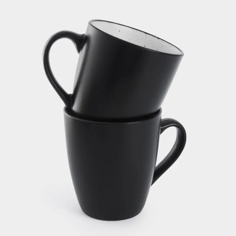 Кружка, 400 мл, 2 шт, керамика, черно-белая, в крапинку, Isernia