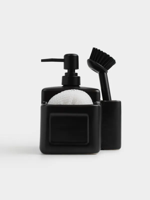 Жуғыш зат диспенсері, 550 мл, ұйымдастырушы, губка / щетка, керамика, қара, Жалпы қара, image-0