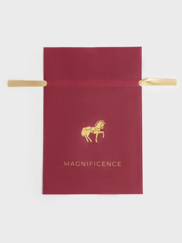 Мешок подарочный, 40х56 см, с завязками, полипропилен, бордовый, Золотистая лошадь, Ardent horse, image-0