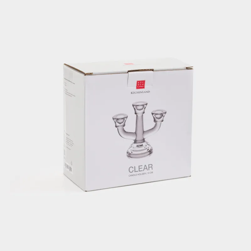 Шам ұстағыш, 13 см, 3 Шам, жіңішке, аяқты, шыны, Clear, image-3