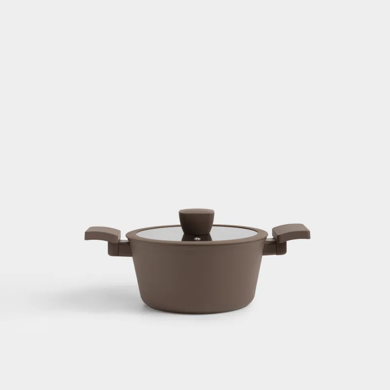 Кастрюля, 20 см, 2,4 л, с крышкой, с покрытием, алюминий, коричневая, Brown rock