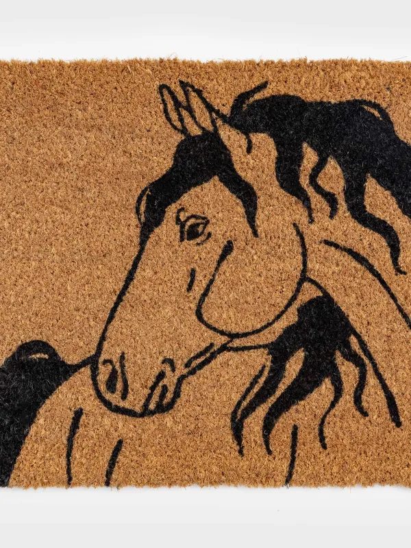 Есік алды кілемшесі, 40х60 см, кокос/ПВХ, тікбұрышты, қоңыр, Жылқы, Home horse, image-1