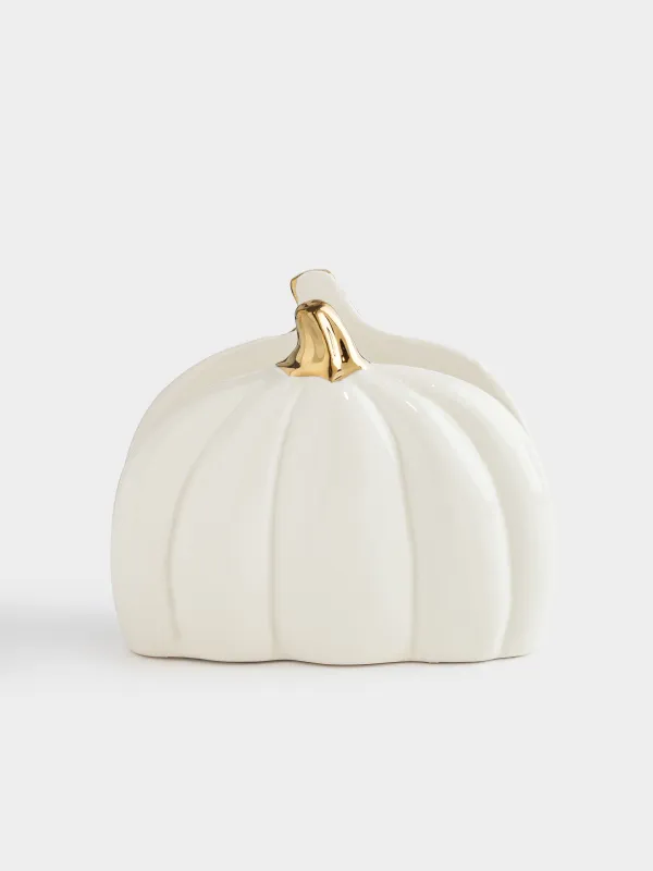 Салфетница, 12 см, керамика D, молочно-золотистая, Тыква, Golden glow, image-0