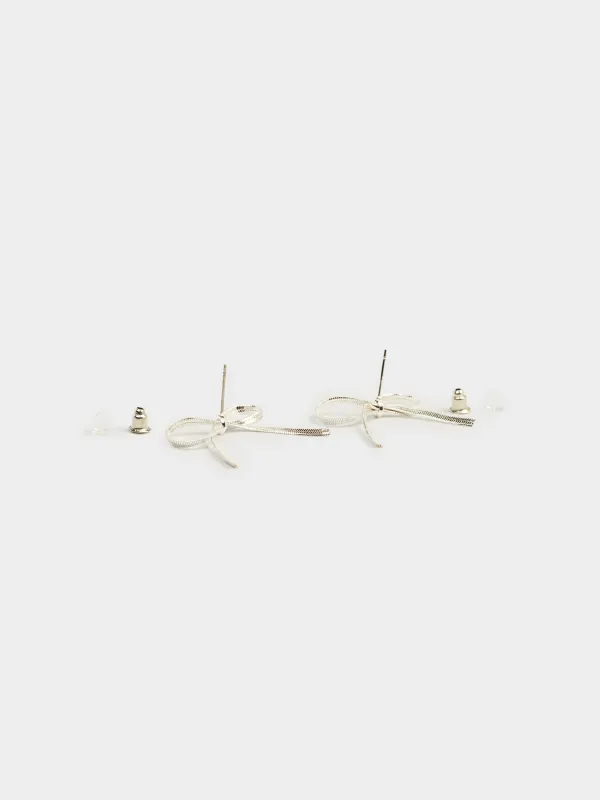 Пусет сырғалары, 6 см, 2 дана, металл, күміс түстес, Бантик, Jewelry, image-1