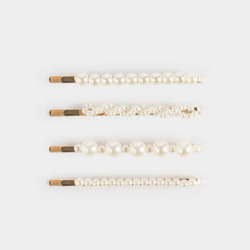 Шаш қыстырғыштар жиынтығы, 7 см, 4 дана, металл/пластик, сүт түстес, Моншақтар, Pearl