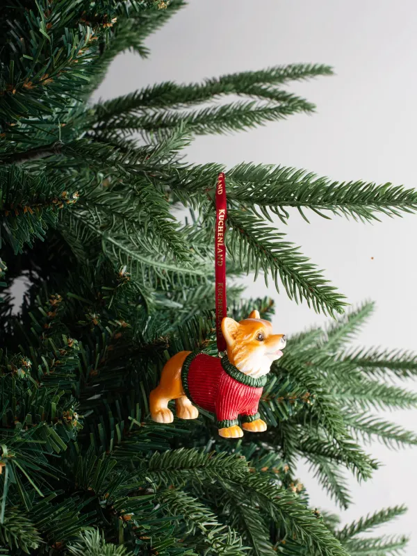 Игрушка елочная, 8 см, полирезин, красно-коричневая, Корги в свитере, Figure christmas, image-3