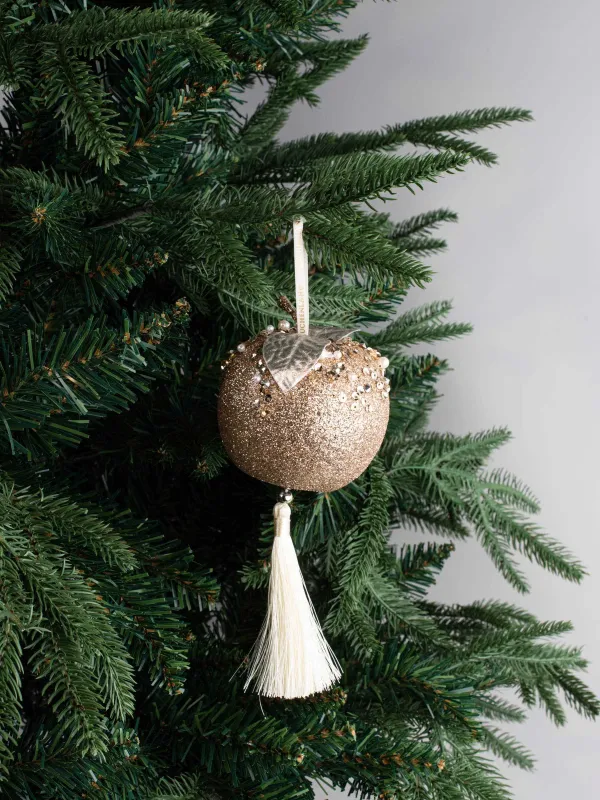 Игрушка елочная, 9 см, пенопласт, шампань, Яблоко с кисточкой, Figure sparkle, image-3