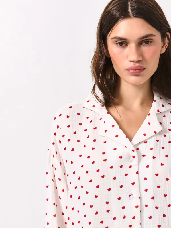 Әйелдер жейдесі, үйге арналған, өлшемі S, ұзын жеңді, муслин, сүт түстес, Гүлдер, Ateira, image-4