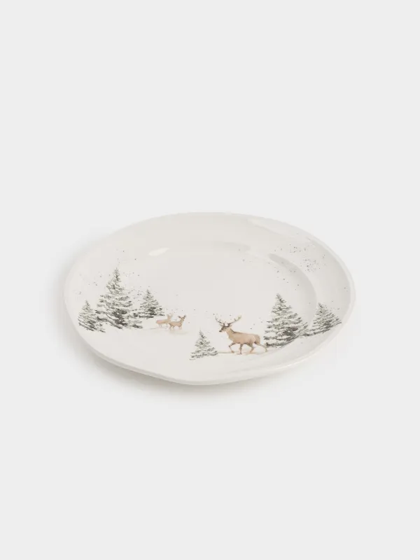 Түскі ас тәрелкесі, 27 см, керамика, ақ, Қарлы ормандағы бұғылар, Woodland story, image-1