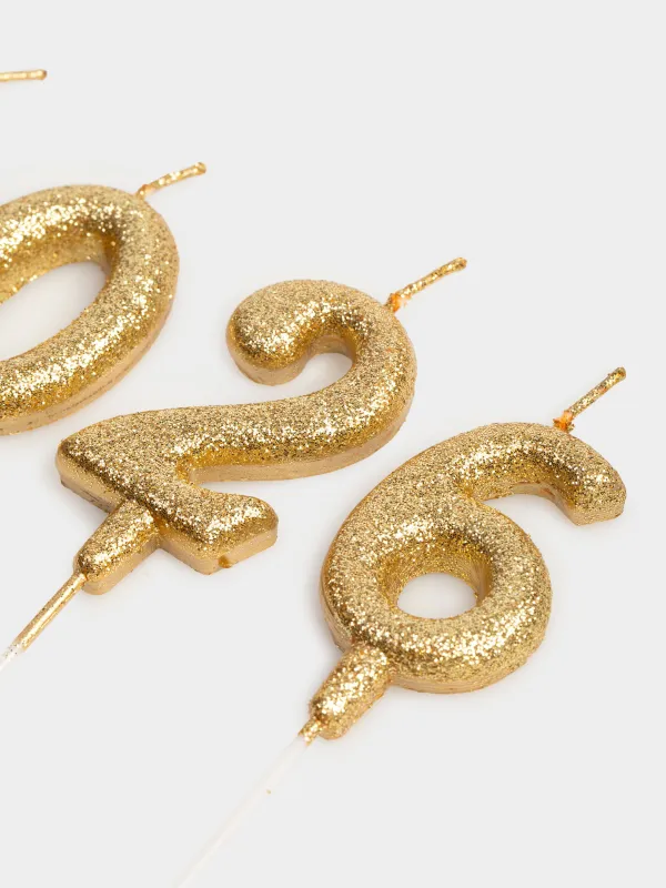 Свеча, 5x3 см, 4 шт, с блестками, золотистая, 2026, New Year, image-2