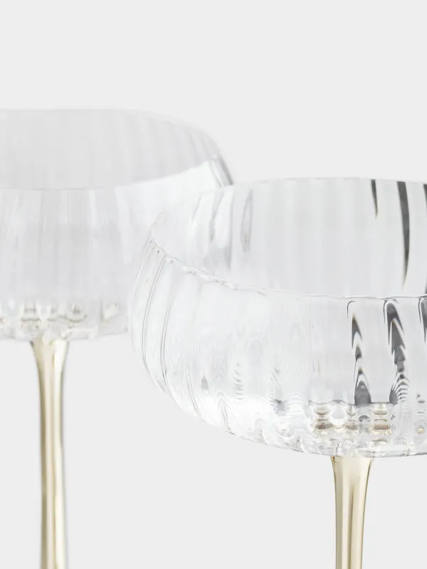 Шампан бокалы, 220 мл, 2 дана, шыны, алтын табан, Glyfada, image-2