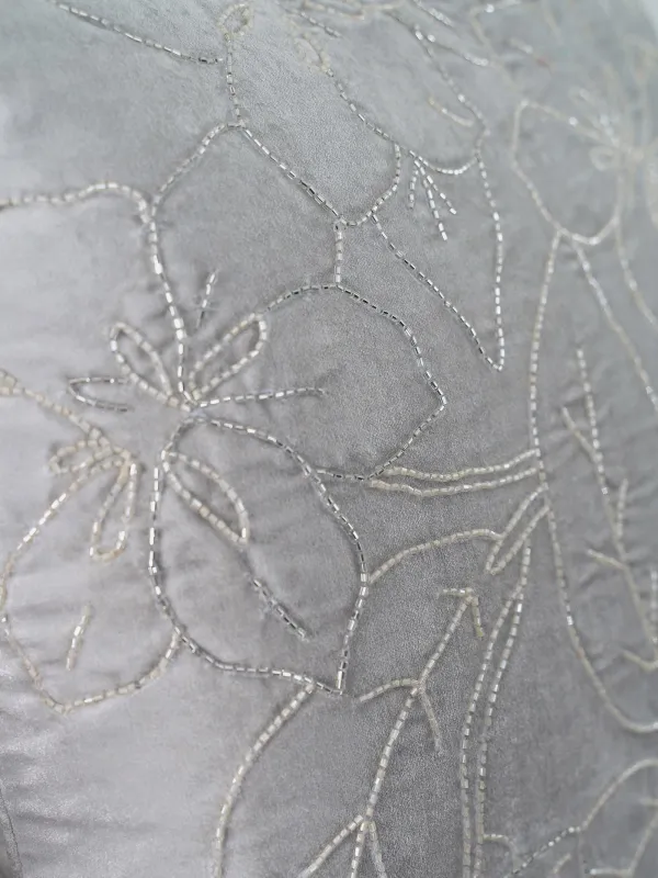 Подушка декоративная, 50х50 см, вельвет/бисер, серая, Цветы, Print, image-4