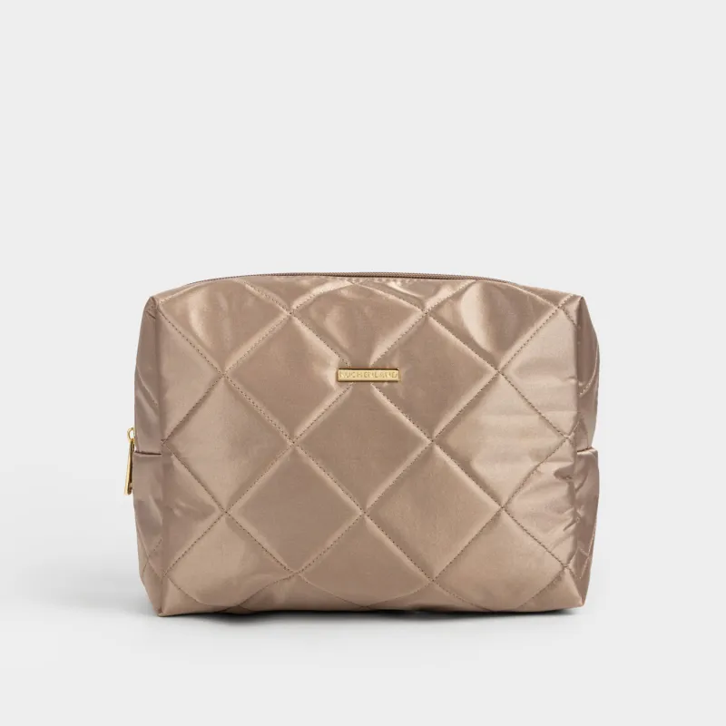 Косметичка, 27х17 см, стеганая, сатин, молочная, Quilted silk