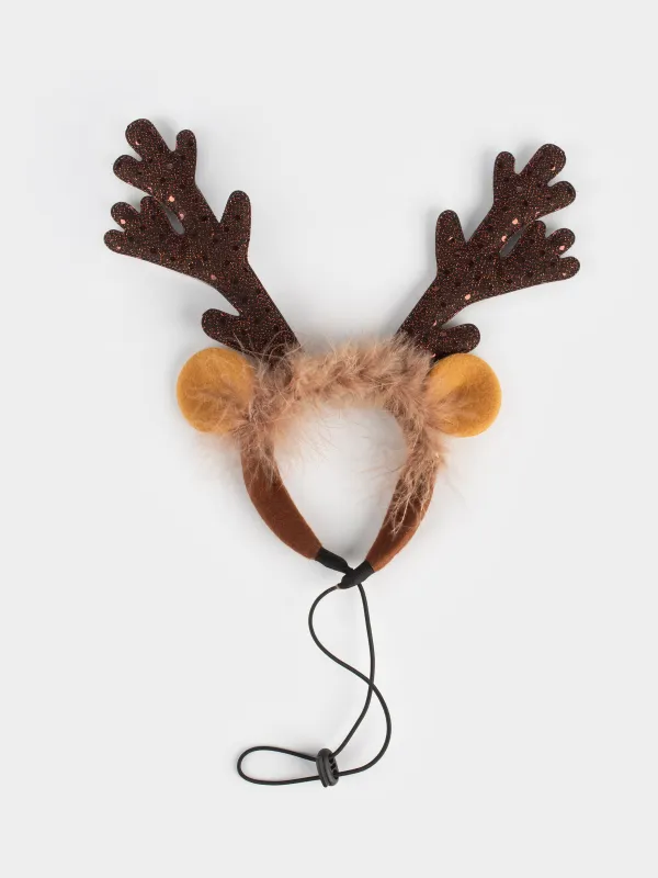 Ободок для животных, 30x30 см, полиэстер/пластик, коричневый, Рога оленя, Christmas pet, image-0