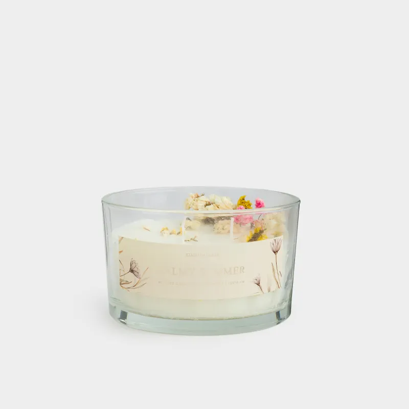 Хош иісті шам, 10 см, үш фитиль, шам ұстағышта, орайоттар бар, Хош иіс, Balmy summer