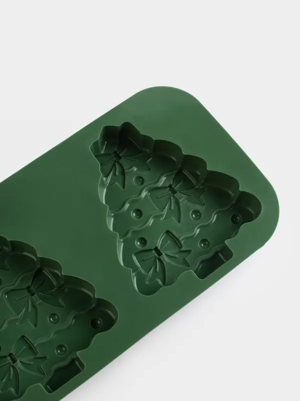 Кекстерді пісіруге арналған қалып, 27х15 см, 2 бөлім, силикон, жасыл, Бантиктері бар шыршалар, Bakery color, image-3