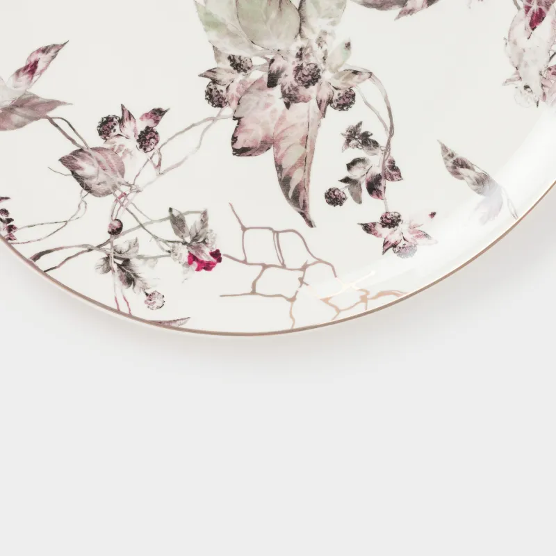 Тіскебасар тәрелкесі, 28 см, фарфор N, ақ, алтын жиектері бар, Гүлденген бақ, Нуар гүлі, image-2