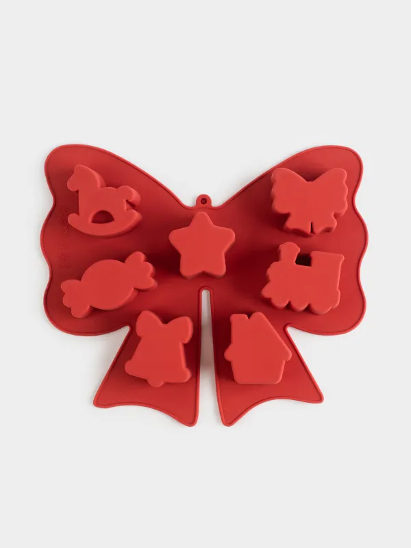 Форма для выпечки кексов, 18х21 см, 7 отд, силикон, красная, Бант, Bakery color, image-0