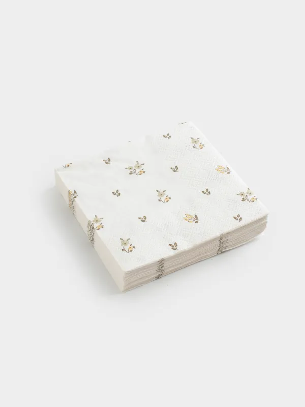 Қағаз майлықтар, 21х21 см, 20 дана, төртбұрышты, ақ, көне гүлдер, La flore, image-1
