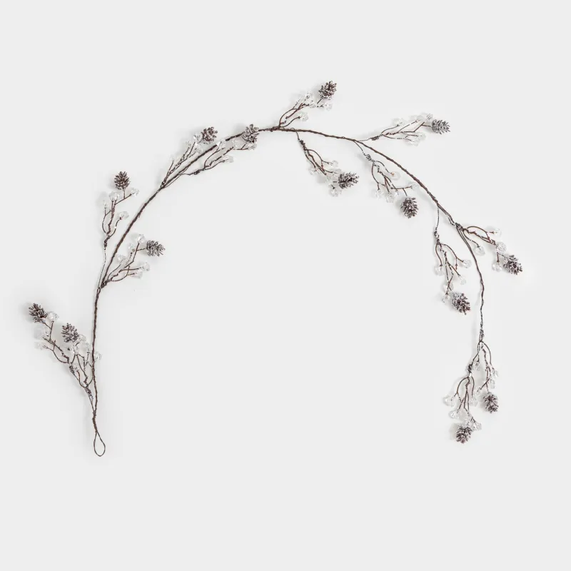 Сәндік бұтақ-гирлянд, 1,2 м, пластик/металл, Кристалдары бар шырша бүршіктері, Crystal sparkle