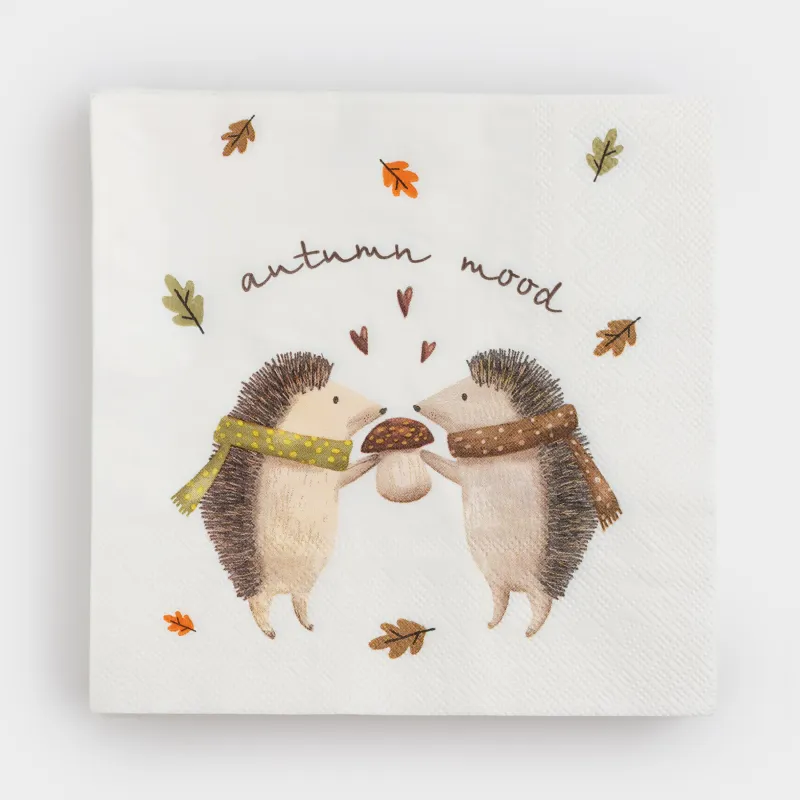 Қағаз майлықтар, 33х33 см, 20 дана, шаршы, ақ, Шарф таққан кірпілер, Forest hedgehogs