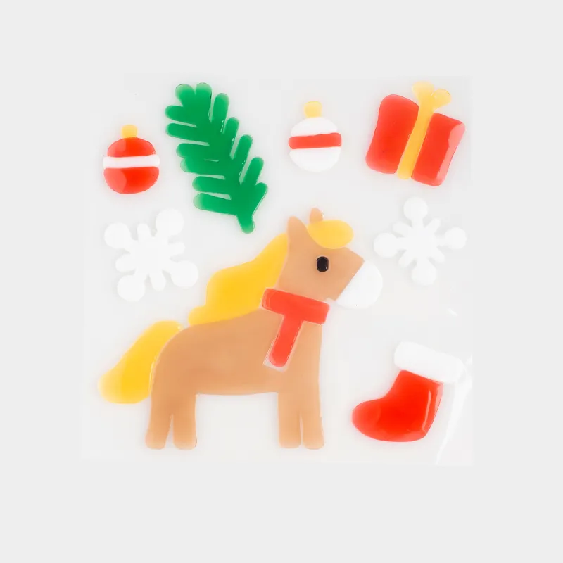 Набор наклеек, 19х19 см, многоразовые, термопластик, Лошадка, Christmas decal