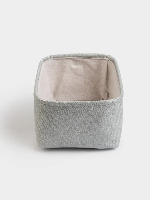 Сақтау себеті, 22x17x11 см, тұтқалары бар, полиэстер, тікбұрыш, күміс, Ideally, image-2