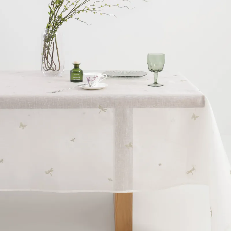 Скатерть, 160х160 см, полиэстер, белая, Бабочки и стрекозы, Winged