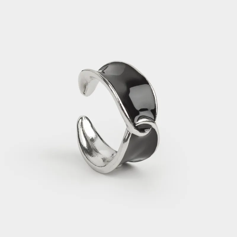 Кольцо, р. S-M, единый размер, металл/акрил, серебристо-черное, Jewelry