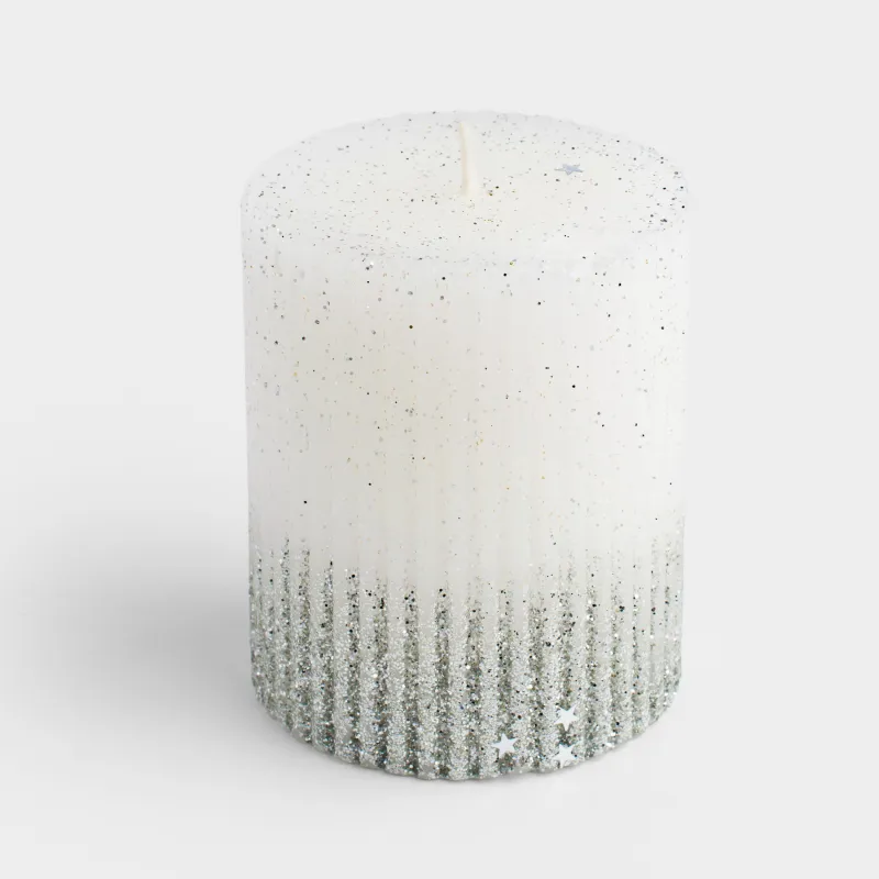 Шам, 8 см, цилиндрлік, жылтырақтары бар, ақ-күміс, Metallic glow, image-1