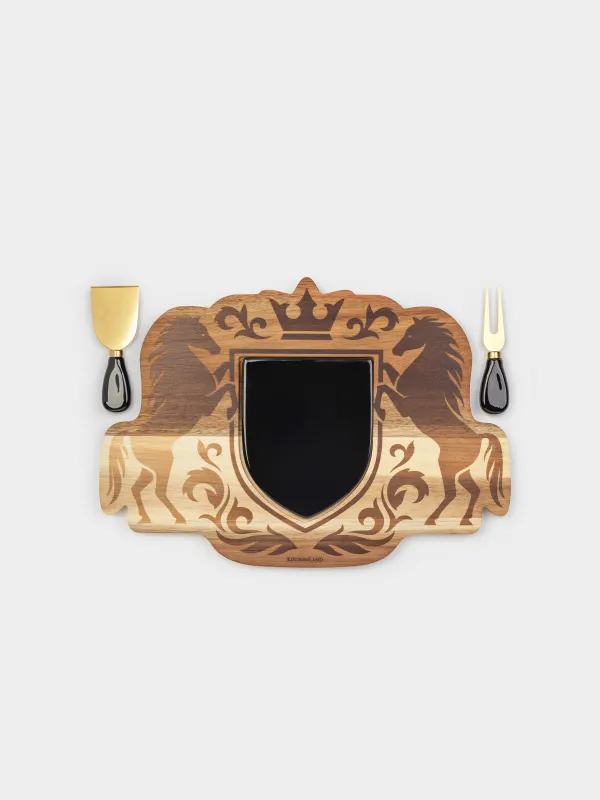 Набор для сыра, 4 пр, доска-блюдо, сталь/керамика/дерево, Кони и герб, Noble tree, image-2