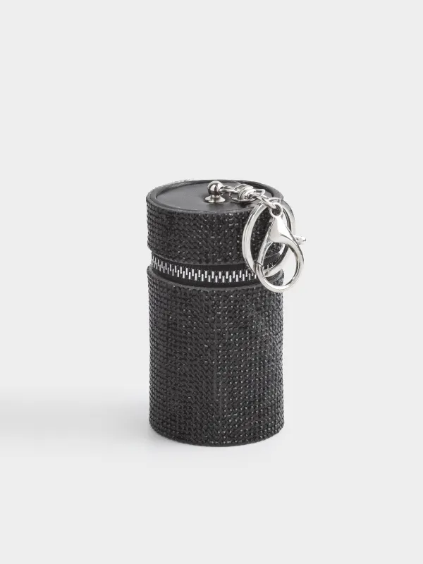 Салпыншақ, 16 см, ұсақ-түйекке арналған бөлімі бар, полиуретан/страздар, қара, Keychain crystal, image-0