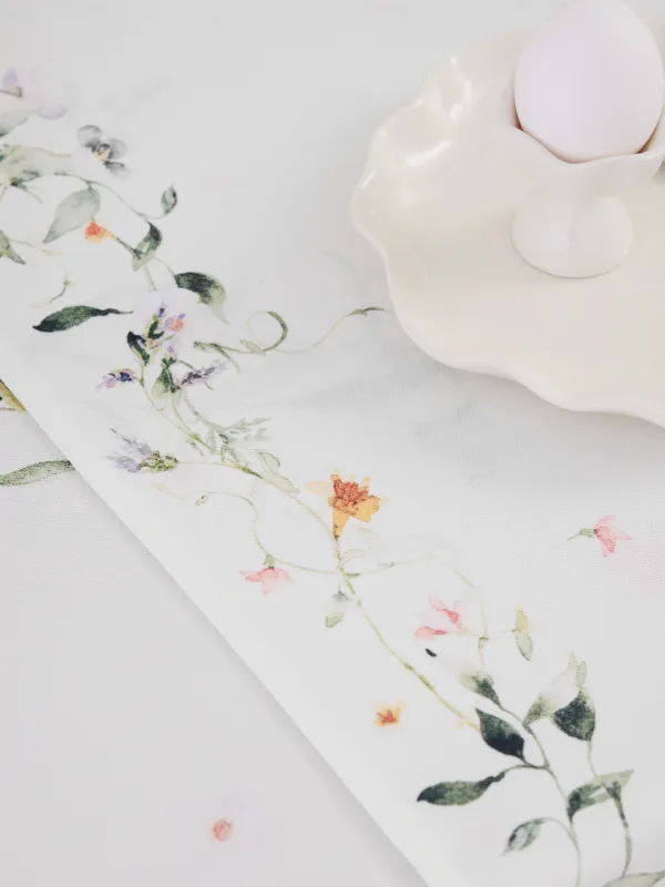 Үстел төсеніші, 40х160 см, полиэстер, ақ, Қояндар мен гүлдер, Rabbits in flower, image-4