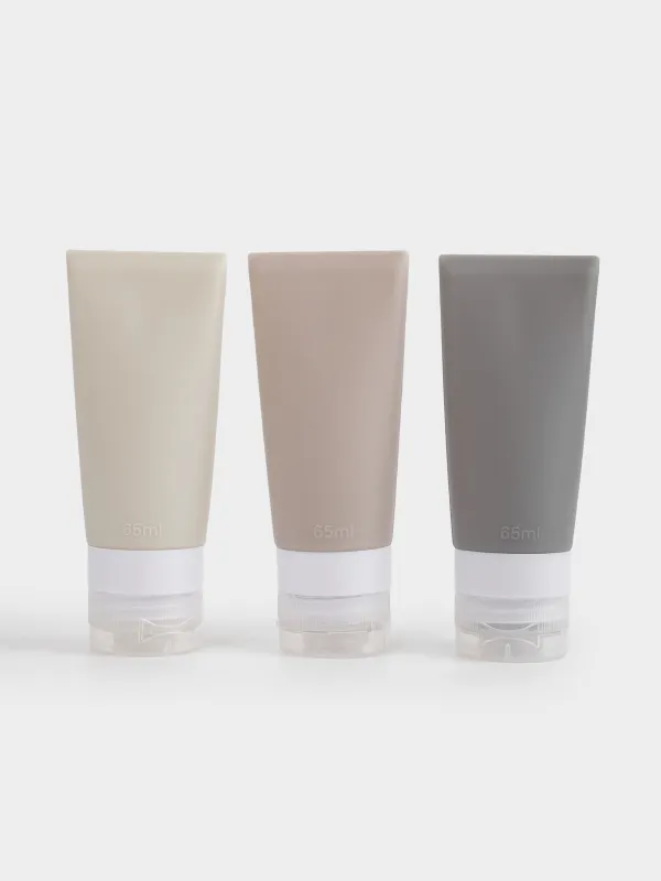 Саяхатқа арналған құтылар жинағы, 3 дана, түтіктер, косметикалық сөмкеде, силикон, Travel color, image-0