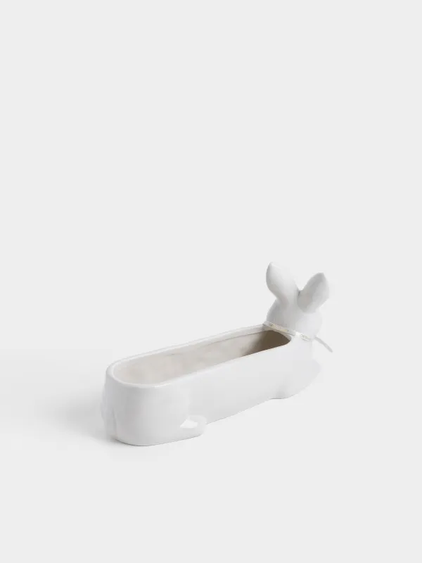 Кәмпит ыдысы, 30х14 см, керамика, сүт түстес, Гүлдері бар қоян, Rabbit pattern, image-2