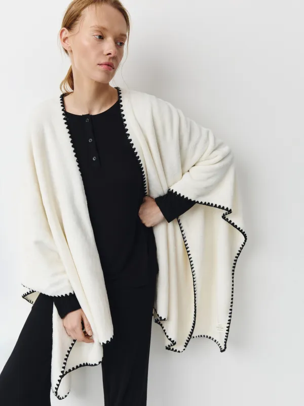 Пончо, 75х140 см, жүн, құм сұр, Абстракция, Fleece poncho, image-0