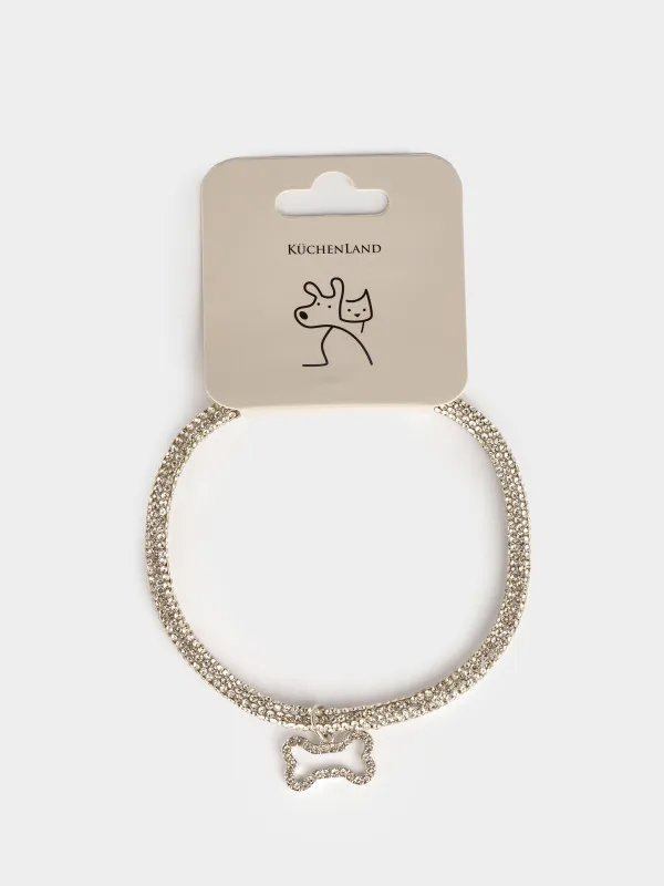 Ошейник для животных, 30 см, декоративный, металл/стразы, серебристый, Кость, Crystal pet, image-3