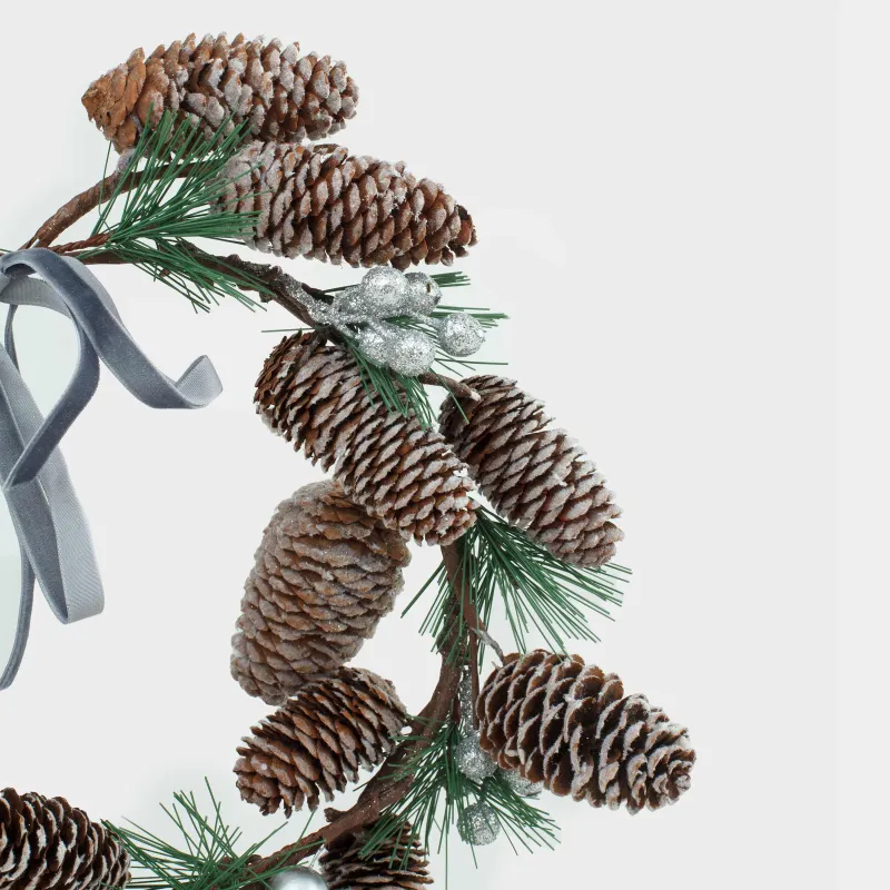 Венок декоративный, 20/28 см, шишки/пенопласт, Заснеженные шишики и ягоды, Snowy decor, image-1