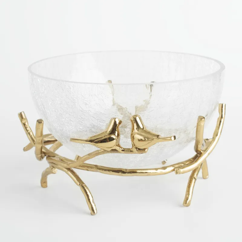 Тағам терең, 21х9 см, стендте, шыны / металл, алтын, құстар, Fantastic gold