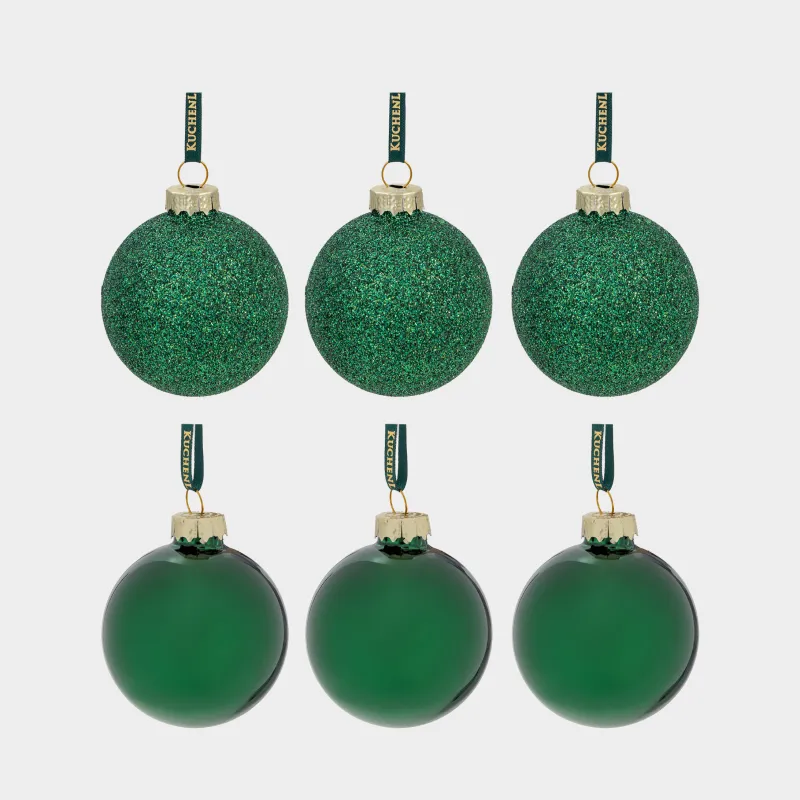 Набор елочных игрушек, 6 см, 6 шт, стекло, зеленый, Шар, Ball sparkle