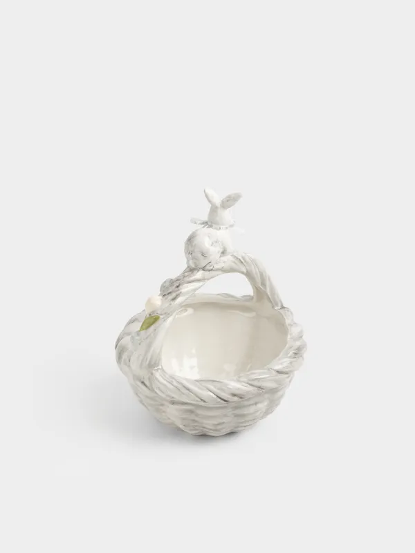 Кәмпит ыдысы, 21х28 см, тұтқасы бар, керамика, сұр, Гүл себетіндегі қоян, Easter, image-4