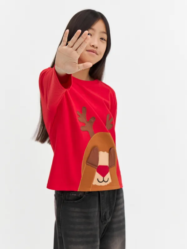 Балаларға арналған лонгслив, өлшемі 104 см, мақта, қызыл, Бұғы, Amelia, image-4