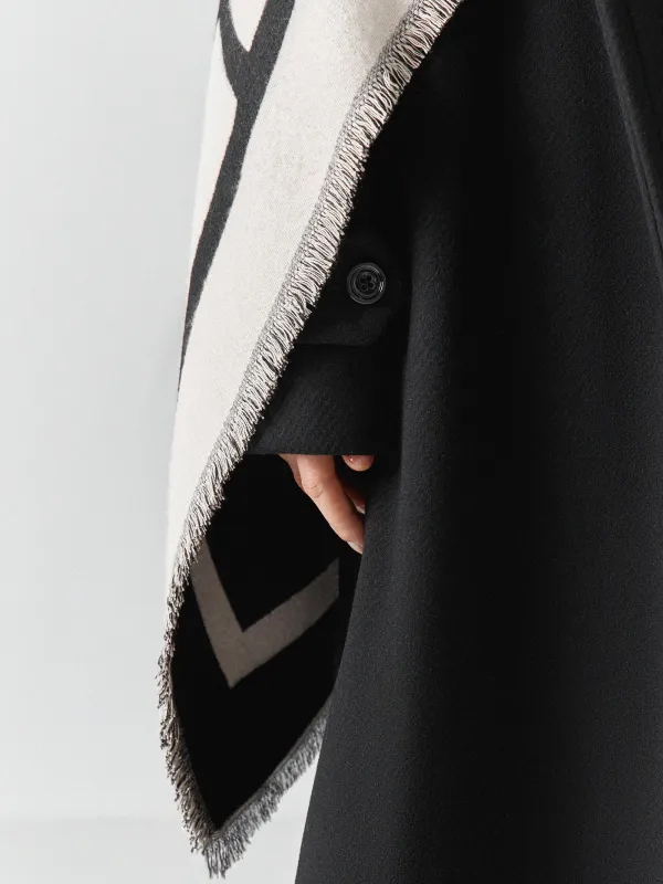 Пончо, 130х160 см, шашағы бар, екі жақты, вискоза/полиэстер, сүт түстес қара, Poncho, image-6