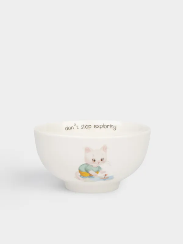 Сорпа тәрелкесі, балаларға арналған, 12х6 см, 300 мл, фарфор N, ақ, Қайығы бар мысық, Ideas life, image-0