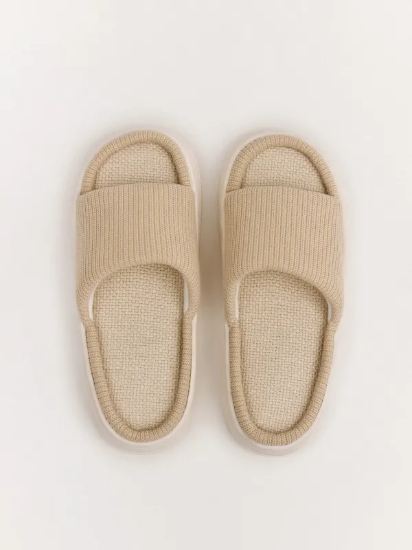 Әйелдер тәпішкелері, үйге арналған, өлшемі 36-37, иірілген жіп/полиэстер, сарғылт-қоңыр, Knitted, image-1