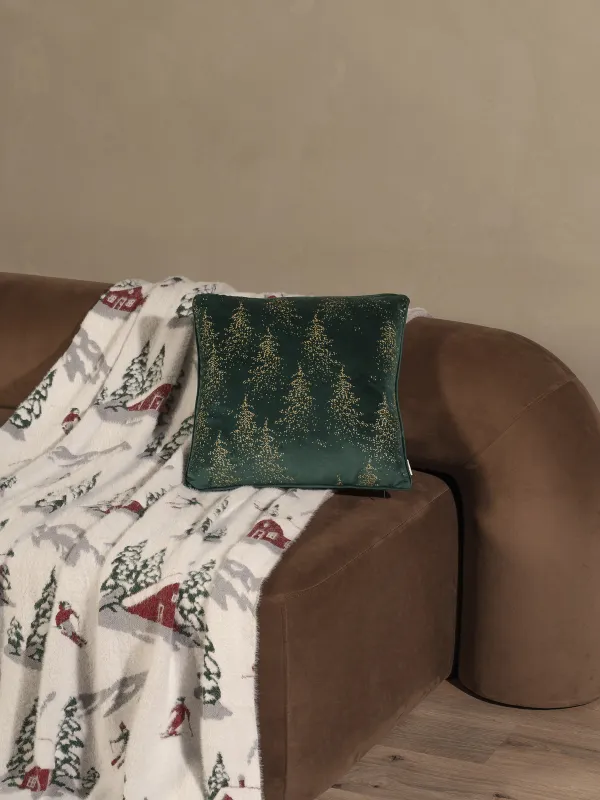 Сәндік жастық, 45х45 см, барқыт, қою жасыл, Қылқан жапырақты орман, Sparkle, image-2