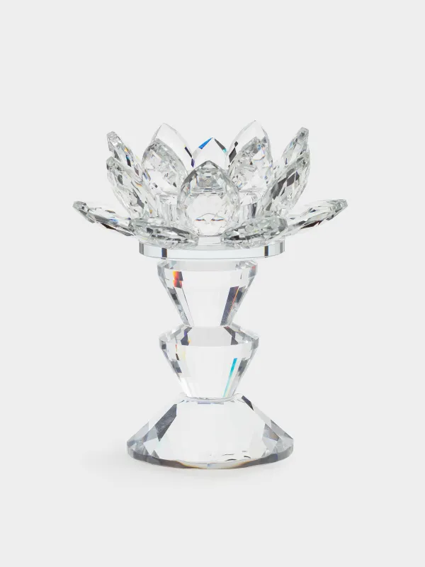 Шам ұстағыш, 11 см, шай шамына арналған, аяқты, хрусталь шыны, Лотос, Crystal flower, image-0