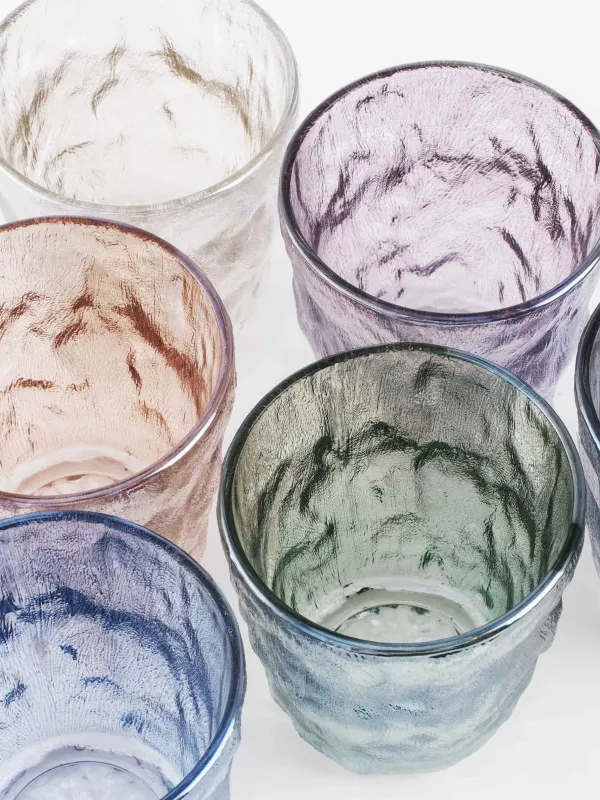 Стақан, 9 см, 300 мл, 6 дана, Р шыны, түрлі-түсті микс, Мыжылған әсер, Crumple color, image-3