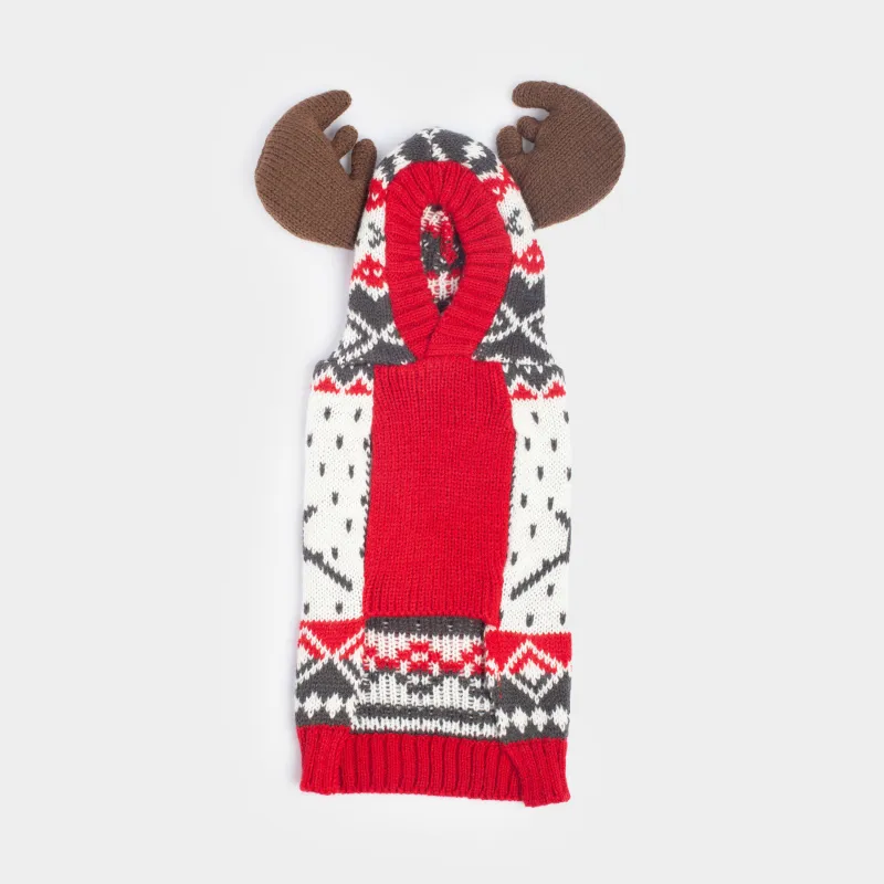 Жануарлар свитері, 32 см, өлшемі S, капюшоны бар, акрил, ақ және қызыл, Қысқы өрнек, Fashion pet