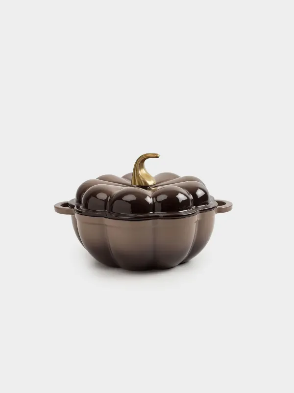 Кастрюля, 20 см, 1,7 л, с крышкой, чугун, коричневая, Тыква, Gourd, image-0